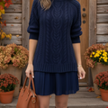 Women's Retro Elegant Cable Knit Paneled Hem Dress