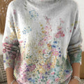Women's Fresh Floral Art Print Turtleneck Sweater
