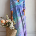 Women's Brush Gradient Print Linen Pocket Dress