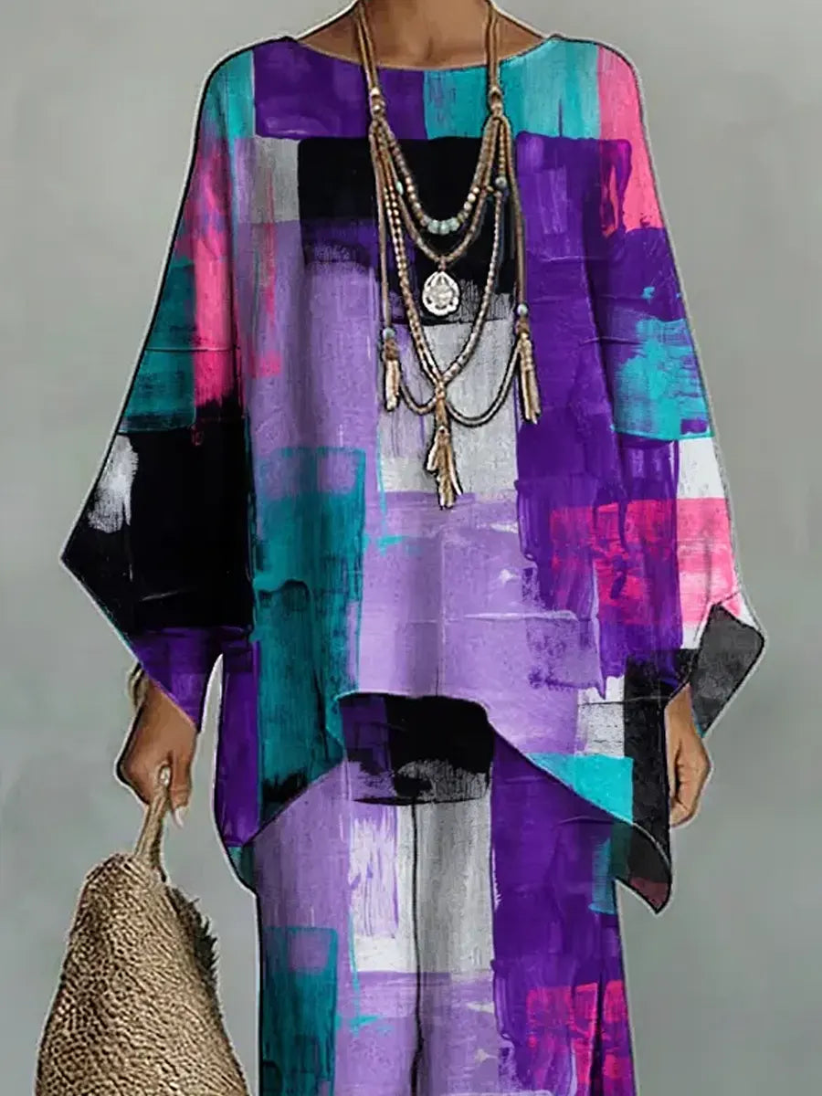 Women's Vintage Art Comfortable Loose Cotton Linen Wide-leg Pants Two-piece Set