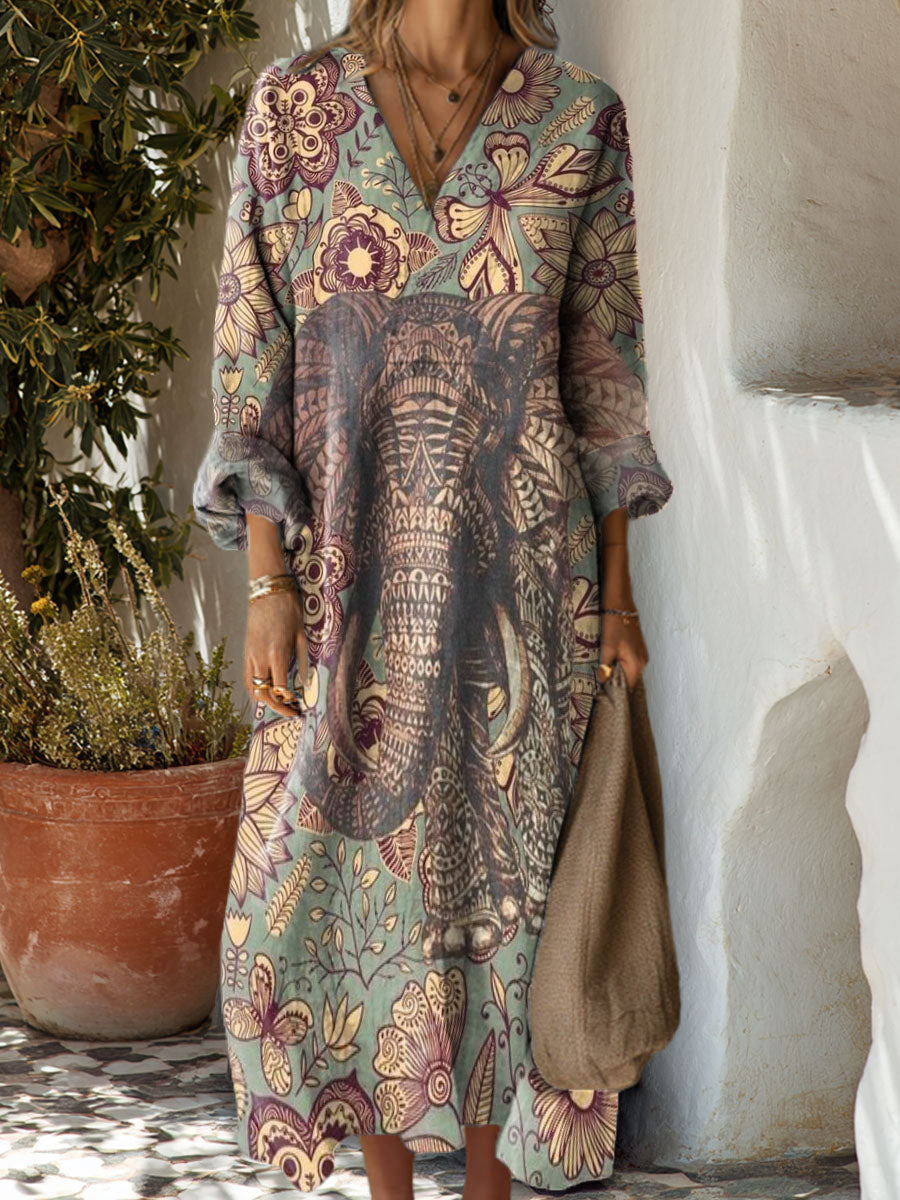 Women's Thai Elephant Art Print Dress