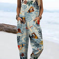 Women's Funny Swimming Pattern Art Print Casual 100% Cotton Wide Leg Jumpsuit