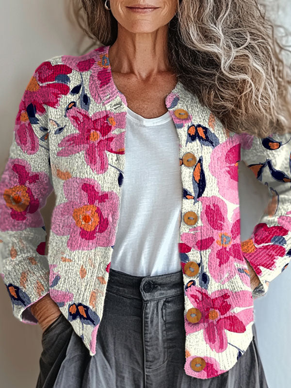 vintage-flower-art-print-buttoned-cardigan-sweater-wawy
