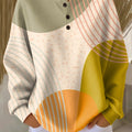 Women's Abstract Circular Color Block Painting Art Print Casual Cotton Sweatshirt