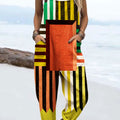 Women's Vintage Abstract Geometric Lines Art Print Casual 100% Cotton Wide Leg Jumpsuit