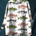 Women's Fish Art Print Casual Cotton And Linen Shirt