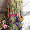 Women's Beautiful Vintage Large Flower Painting Art Print Dress