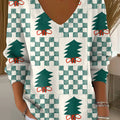 Women's Winter Christmas Tree Plaid Painting Art Print Casual Pullover Sweater