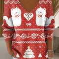 Women's Christmas Tree Cat Pattern Print Casual Pullover Sweater