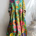 Women's Abstract Colorful Floral Painting Art Print Pocket Cotton Dress