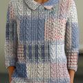 Women's Plaid Collage Floral Pattern Casual Peter Pan Collar 3/4 Sleeve Sweater