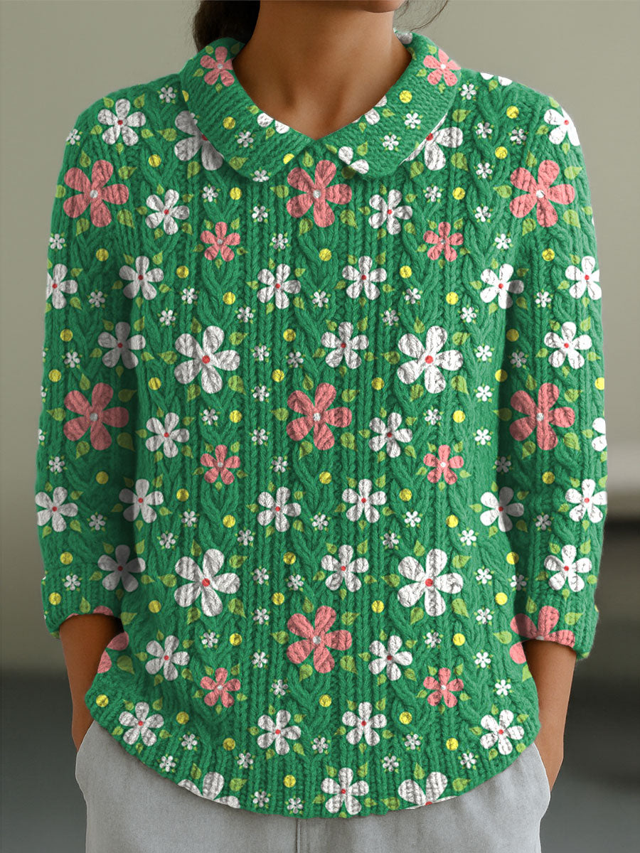 womens-flowers-abstract-casual-print-peter-pan-collar-3-4-sleeve-sweater