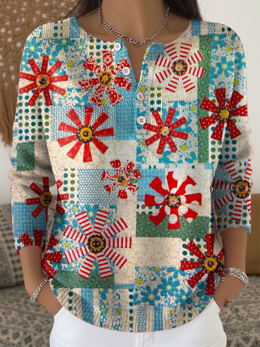 Women's Vintage Pattern Art Print Buttoned Cardigan Sweater