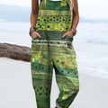 Women's Vintage Pattern Art Print Casual 100% Cotton Wide Leg Jumpsuit