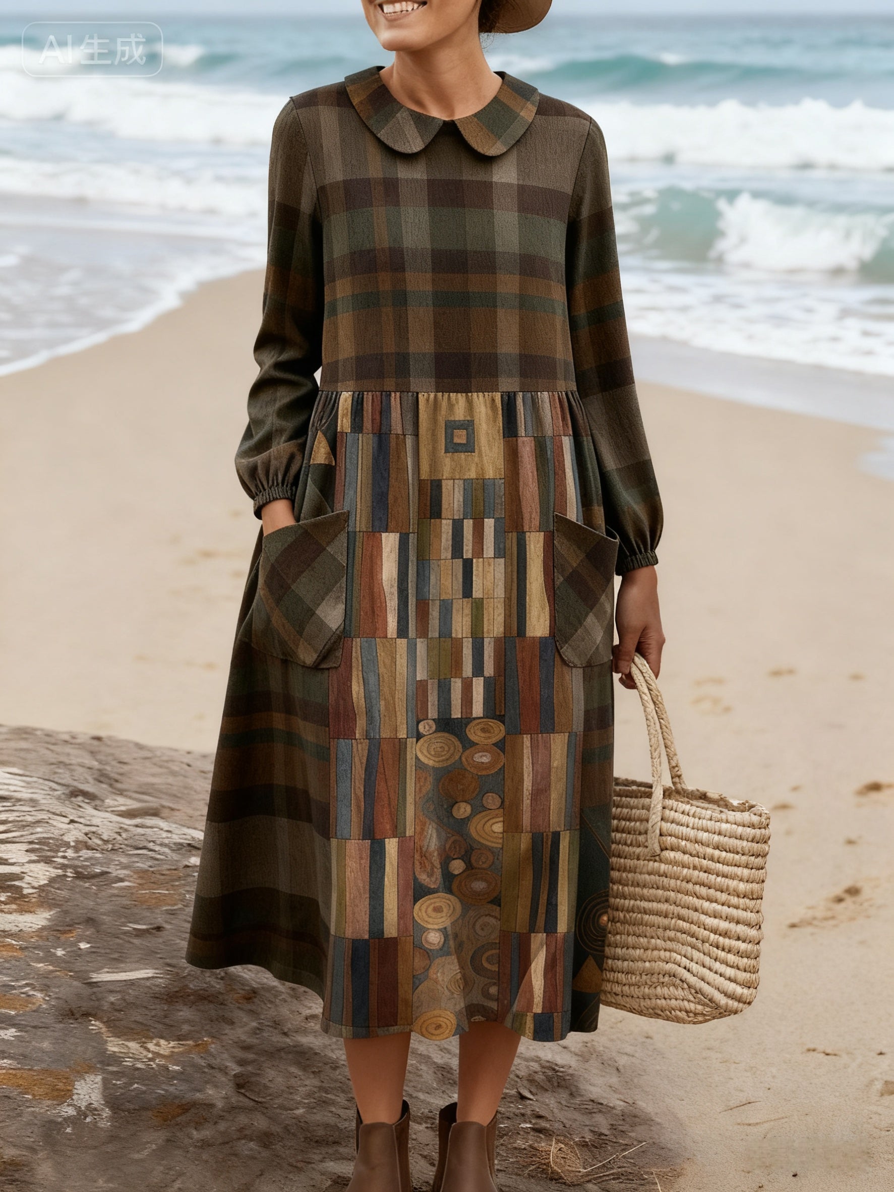 Women's Geometric Art Print Casual Cotton Sweater Dress