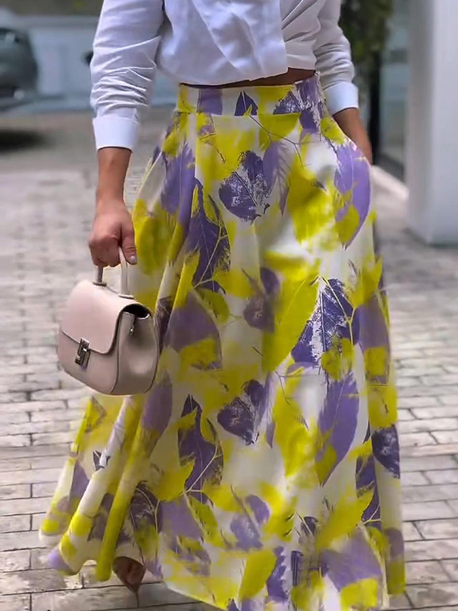 Women's Elegant Art Painting Leaf Print Skirt