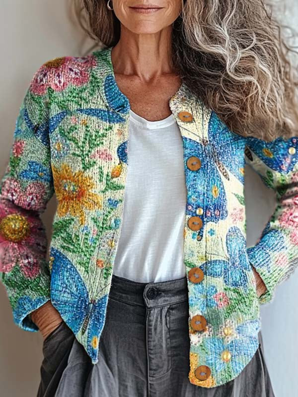 womens-colorful-artistic-butterfly-flowers-print-buttoned-cardigan-sweater