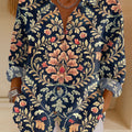Women's  Vintage Flower Art Print Casual Cotton Shirt