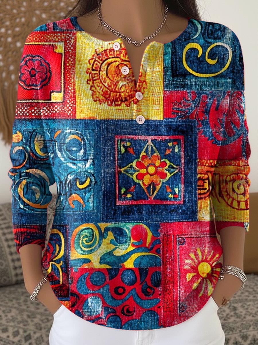 Women's Vintage Pattern Art Print Buttoned Cardigan Sweater