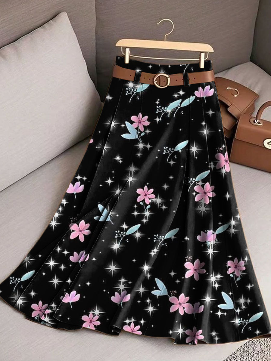 Women's Vintage Floral Art Print Casual Cotton Skirt