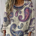 Women's  Vintage Cashew Flower Art Print Casual Long Sleeve Comfortable Cotton Shirt