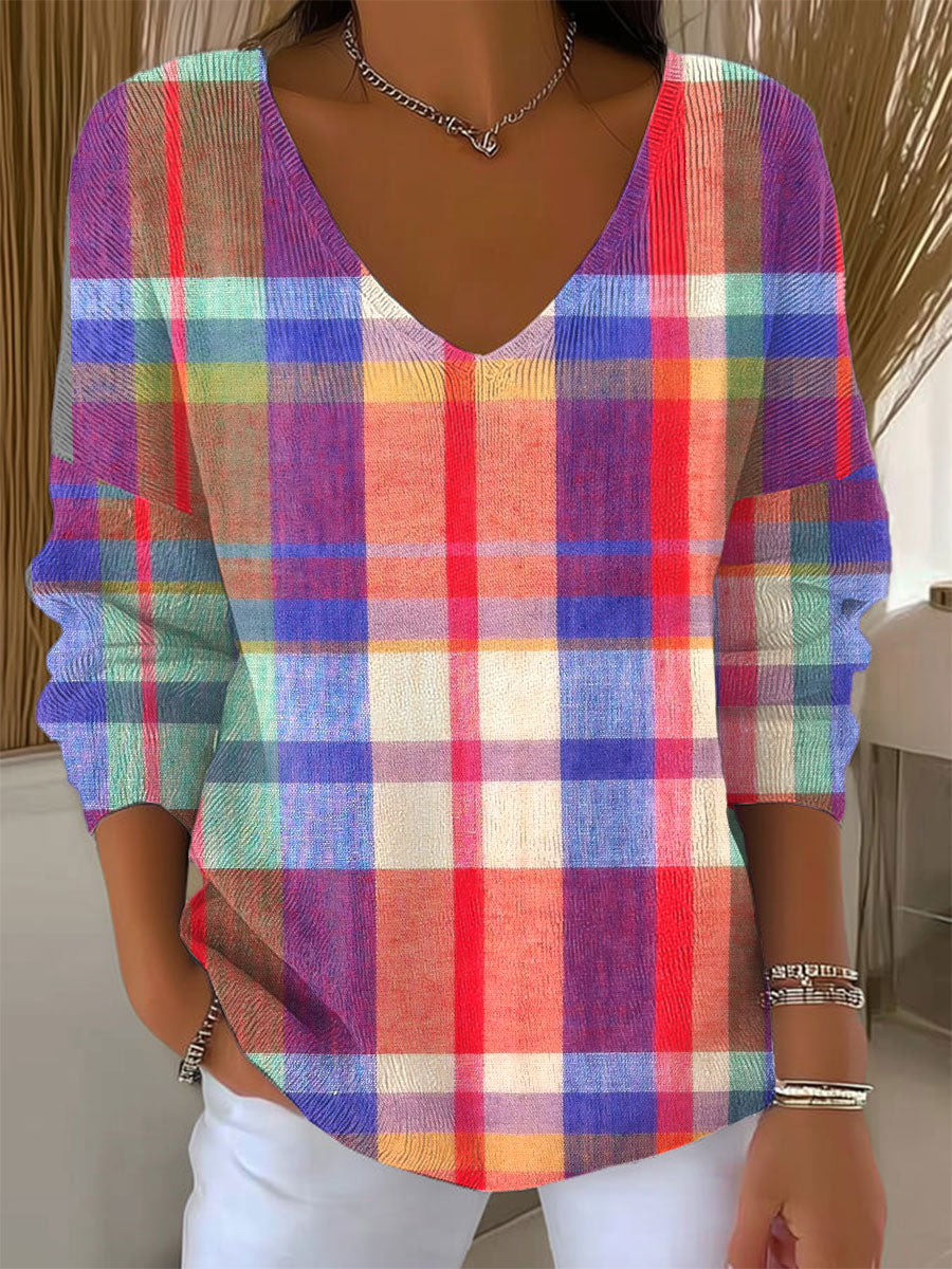 womens-vintage-abstract-plaid-art-print-casual-pullover-sweater-bznv
