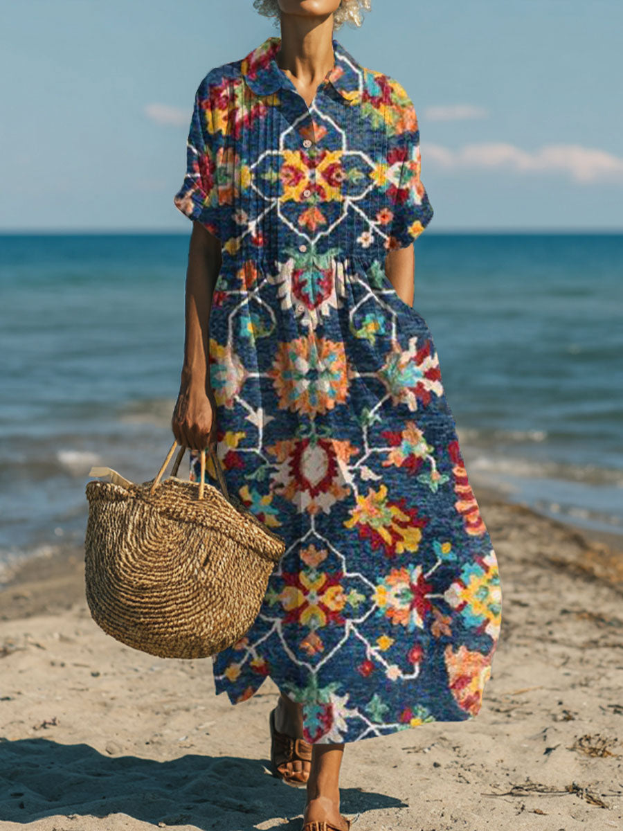 Women's Vintage Flower Art Print Dress