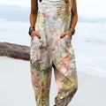 Women's Vintag Abstract Floral Romantic Art Print Casual 100% Cotton Wide Leg Jumpsuit