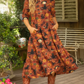 Dancing Cat Pumpkin Print Multi-Layered Hem Dress