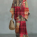 Women's Vintage Ethnic Floral Art Comfortable Loose Cotton Linen Wide-leg Pants Two-piece Set