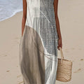 Women's Abstract Geometric Pattern Art Print Sleeveless Cotton Pocket Wrap Dress