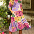 Women's Beautiful Colorful Large Flower Painting Art Print Dress