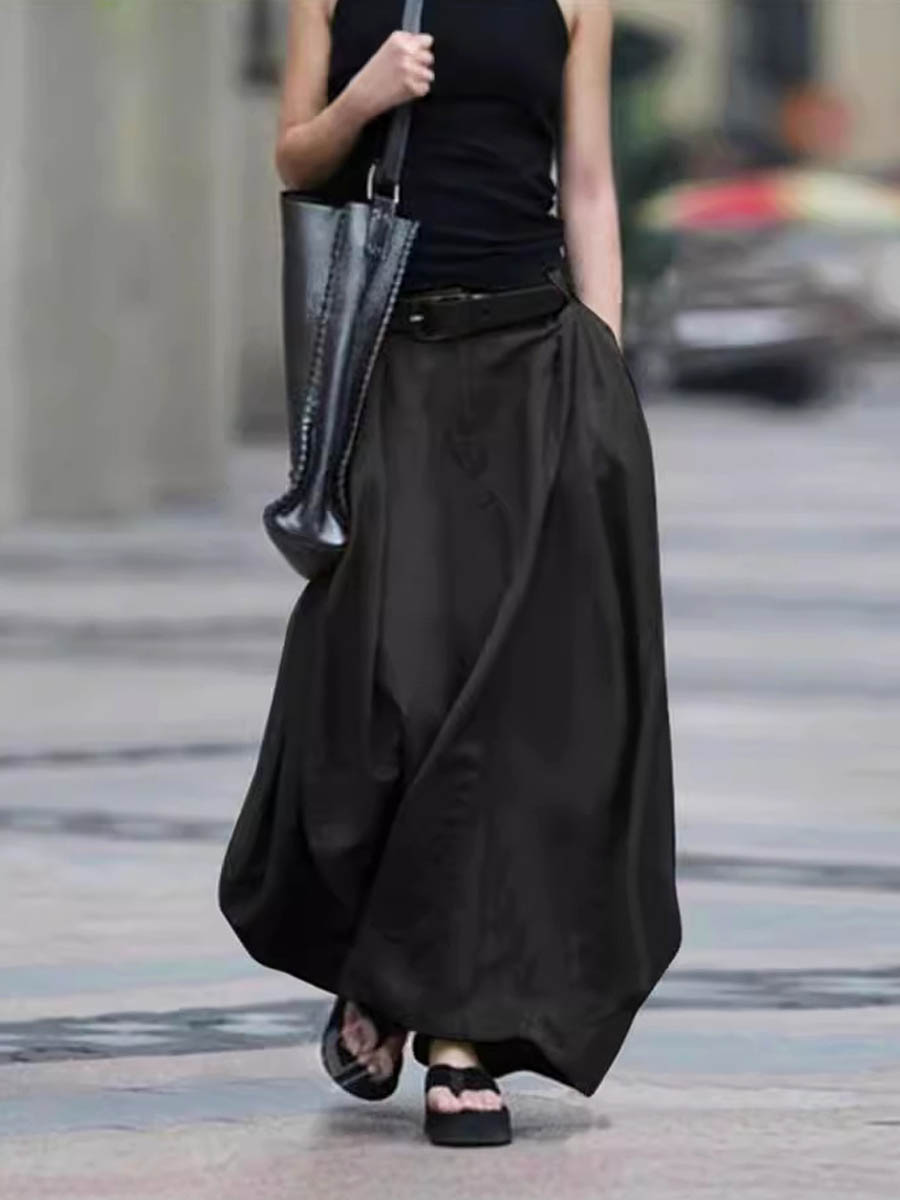Women's Solid Color Loose Stylish Casual Cotton And Linen Skirt