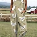 Women's Fun Creative Farm Chick Print Casual 100% Cotton Wide Leg Jumpsuit