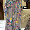 Women's Shirt Collar 3/4 Sleeves Vintage Print Casual Pocket Cotton and Linen Shirt Dress
