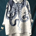 Women's Octopus  Art Print Casual Cotton And Linen Shirt