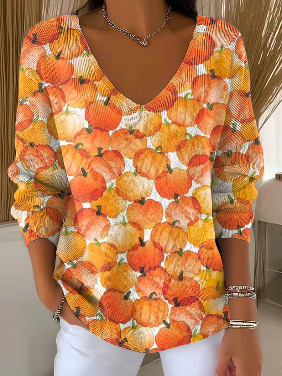 womens-lovely-pumpkin-pattern-art-print-casual-pullover-sweater-0it1