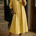 Casual Loose-fitting Patchwork Lace Trim Linen And Cotton Dress