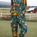 Women's Colorful Bone Pattern Art Print Casual 100% Cotton Wide Leg Jumpsuit