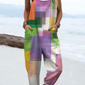 Women's  Vintage Abstract Geometry Art Print Casual 100% Cotton Wide Leg Jumpsuit