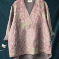 Women's Vintage Lovely Floral Art Print Casual Cotton And Linen V-neck Shirt