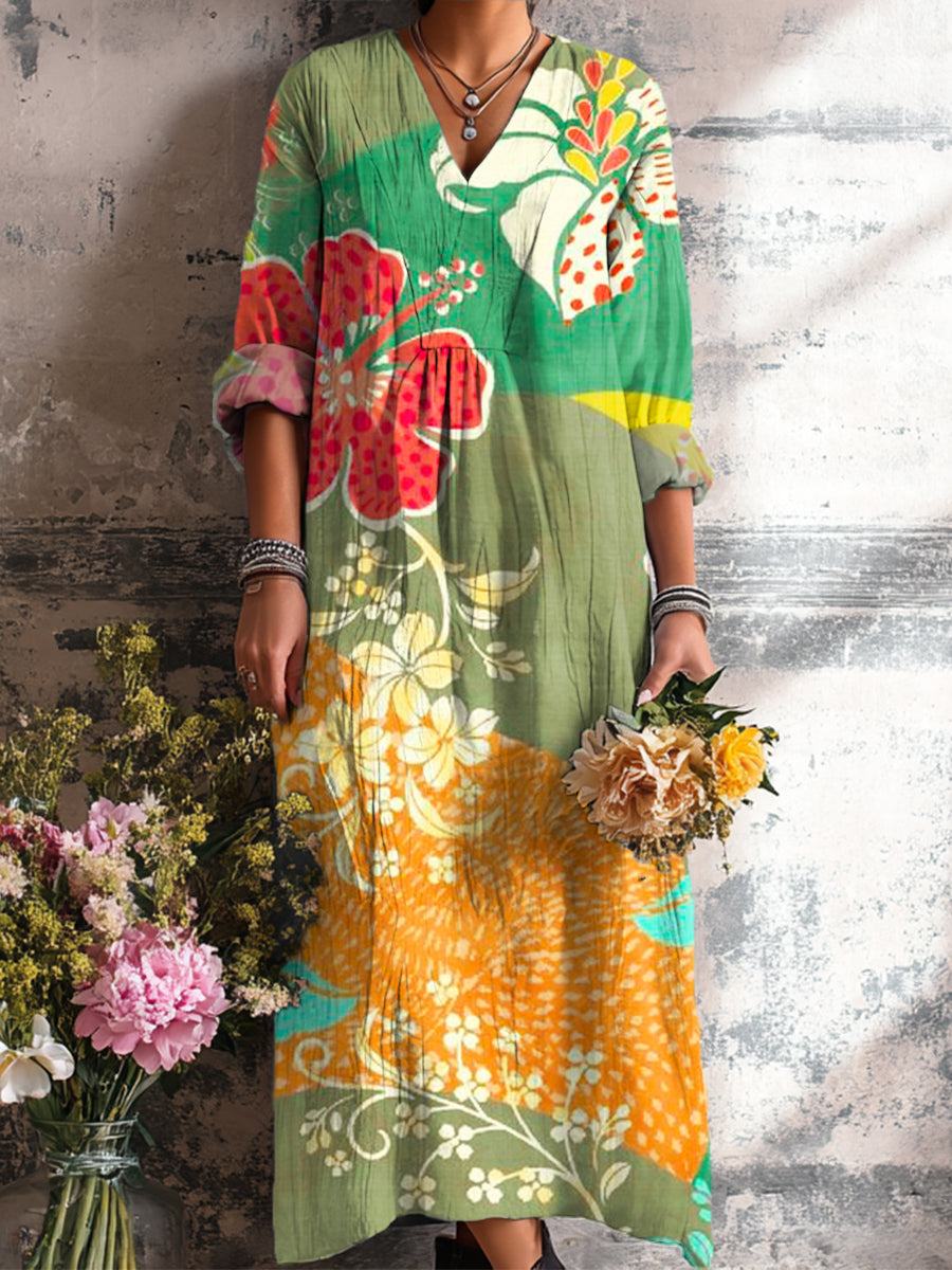 Women's Beautiful Vintage Floral Painting Art Print Dress