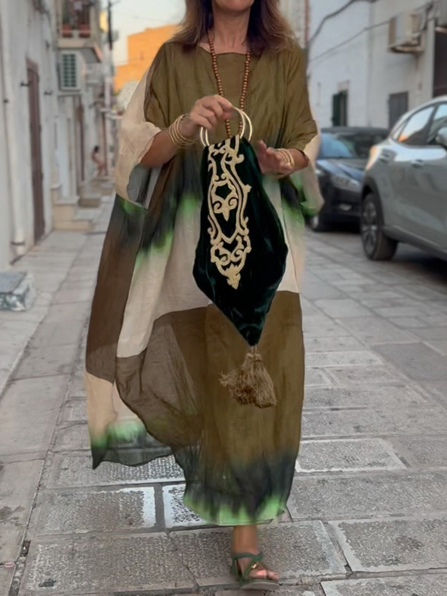 Comfortable Loose-fitting Gradient Color Kaftan Dress