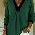 Casual Color-block V-neck Cotton Shirt Top