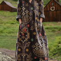 Vintage-Kleid aus Baumwolle mit Blumenmuster, Tasche und V-Ausschnitt für Damen 