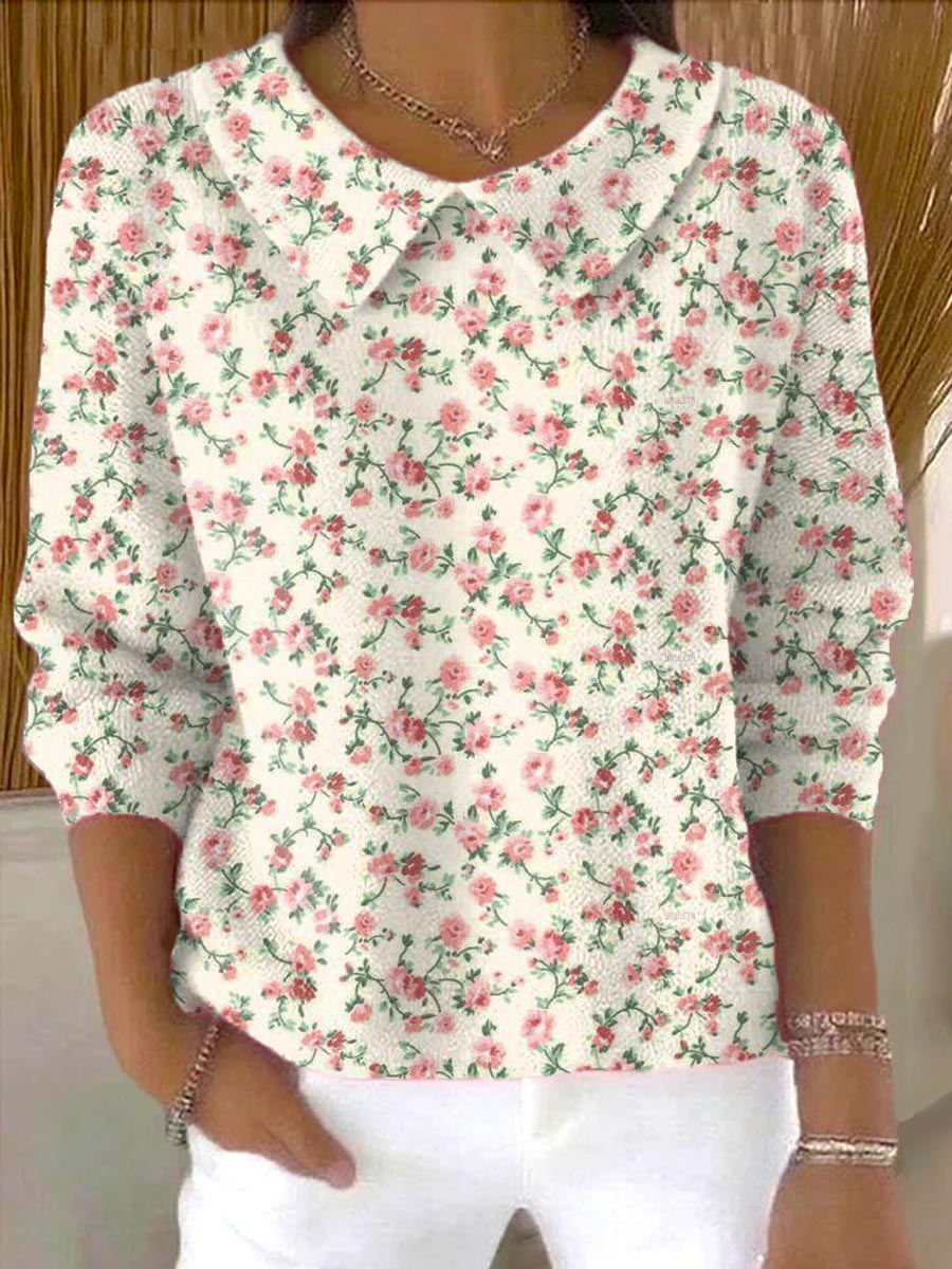 womens-floral-art-print-casual-peter-pan-collar-3-4-sleeve-sweater-ga64