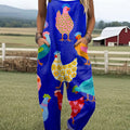 Women's  Funny Chick Art Print Casual 100% Cotton Wide Leg Jumpsuit