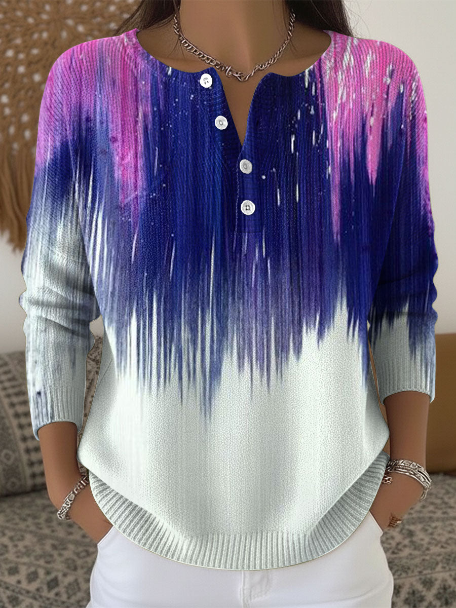 Women's Multicolor Gradient Pattern Art Print Buttoned Cardigan Sweater