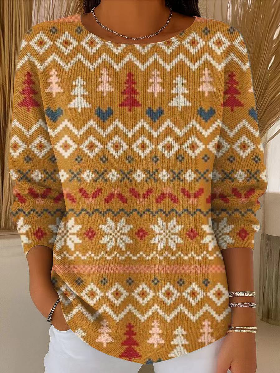 Women's Beautiful Winter Snowflake Christmas Tree Painting Art Print Casual Pullover Sweater