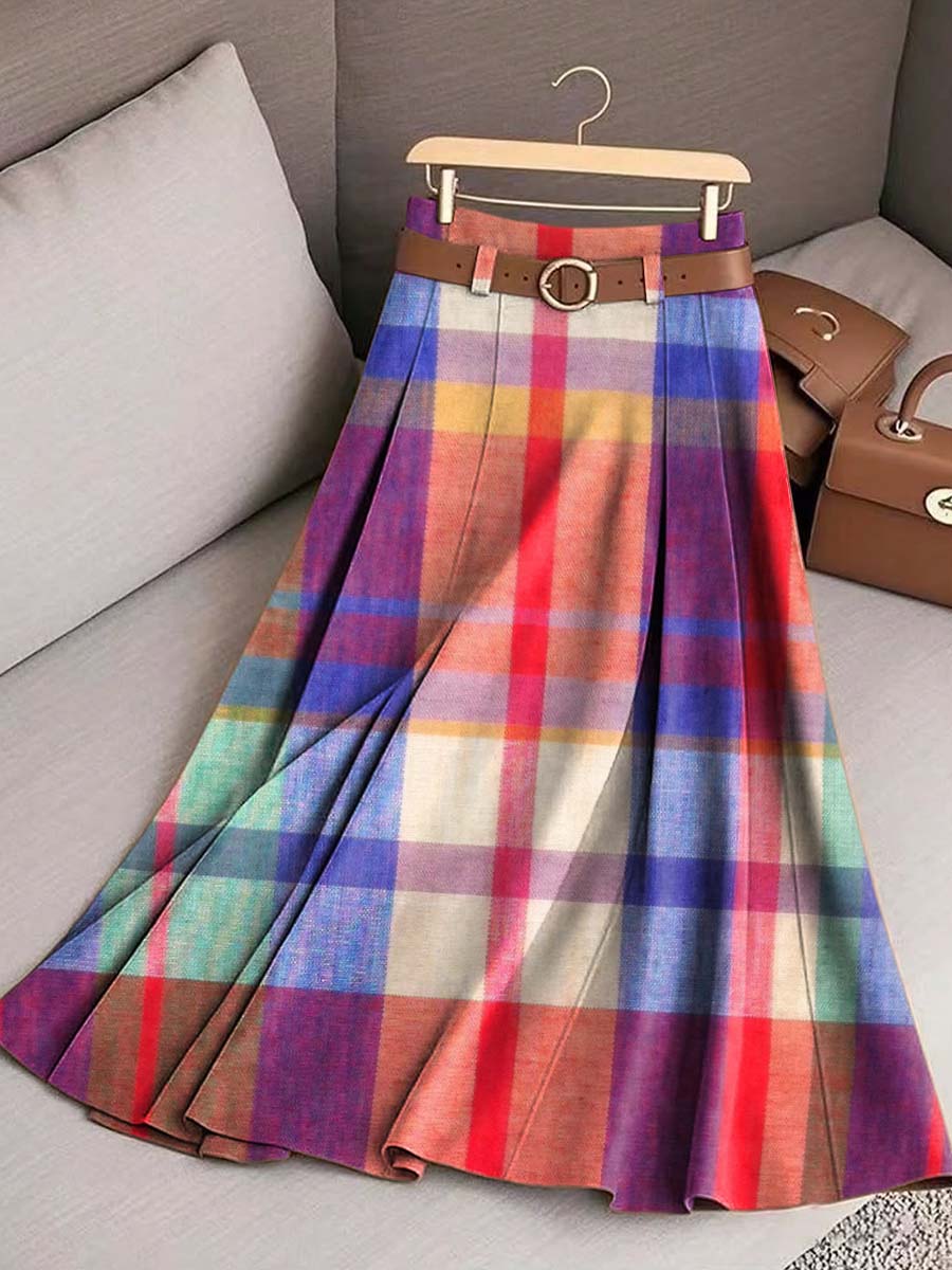 Women's Plaid Pattern Art Print Casual Cotton Skirt